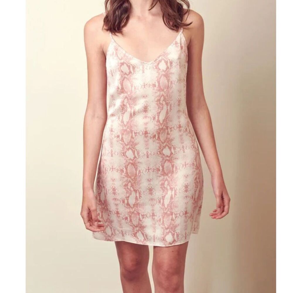 Storia Pink Snake Print Mini Slip Dress Medium Strappy Animal Print Satin Look